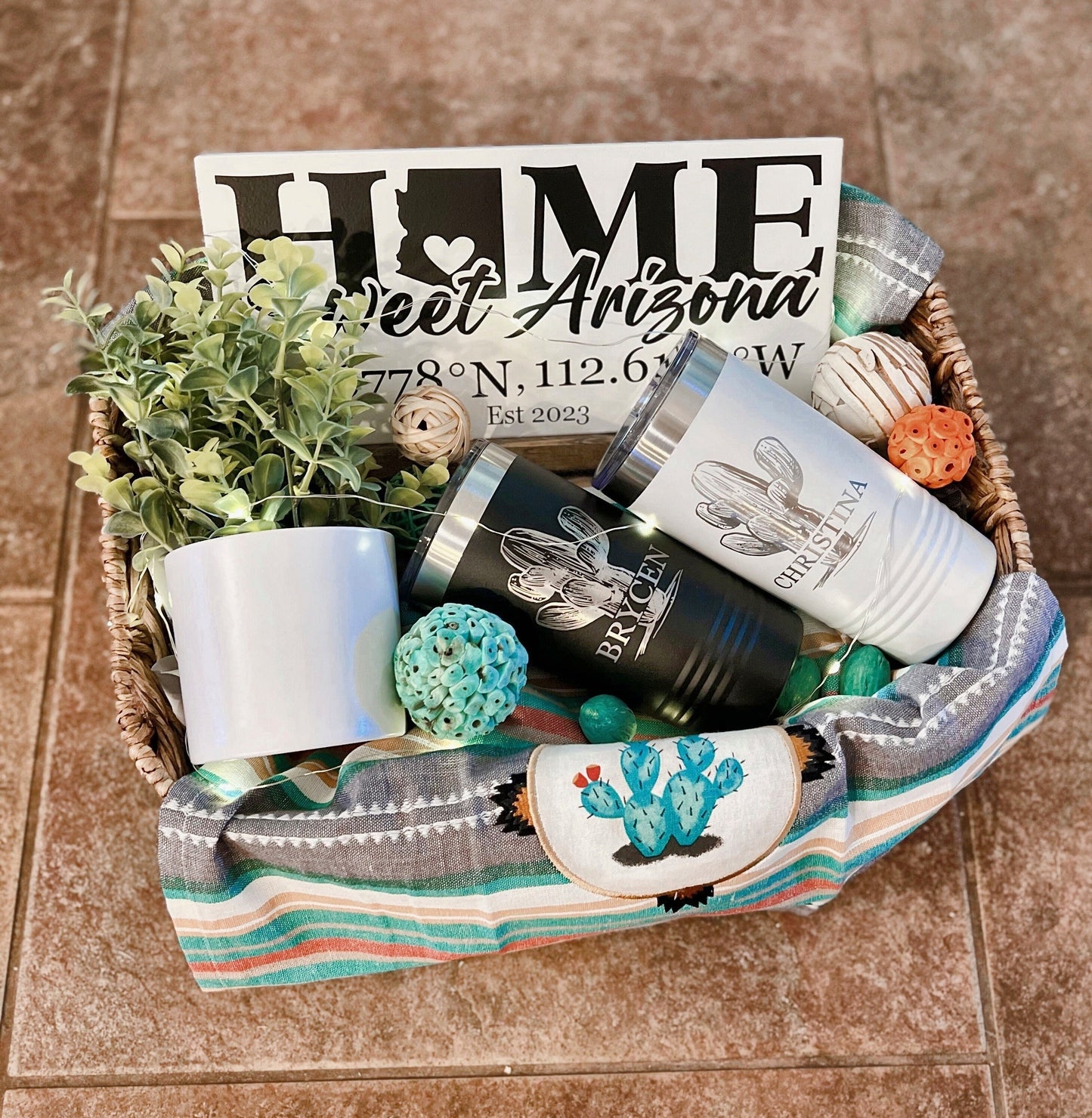 Arizona Home Coordinates Sign Gift Basket