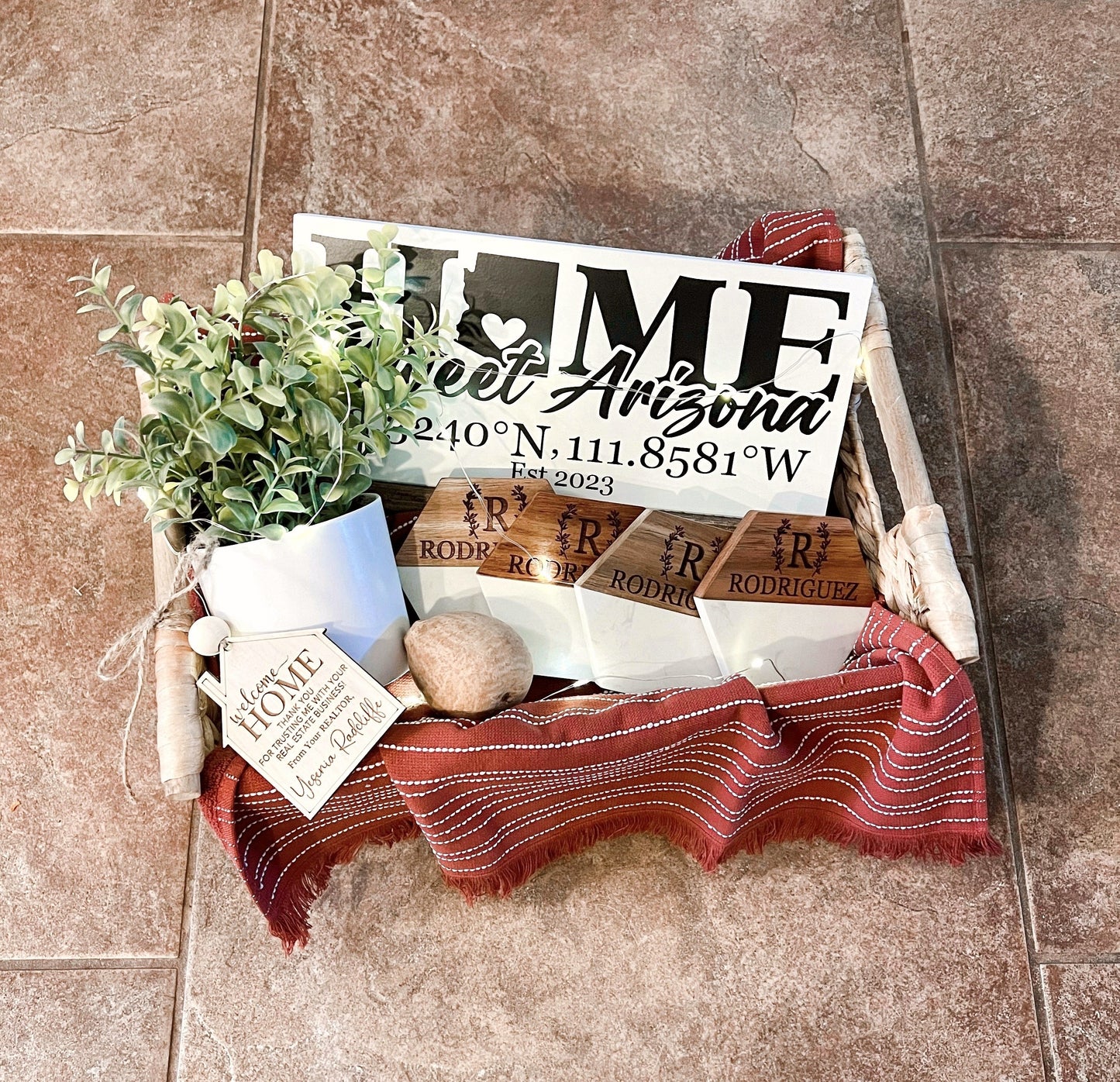 Arizona Home Coordinates Sign Gift Basket