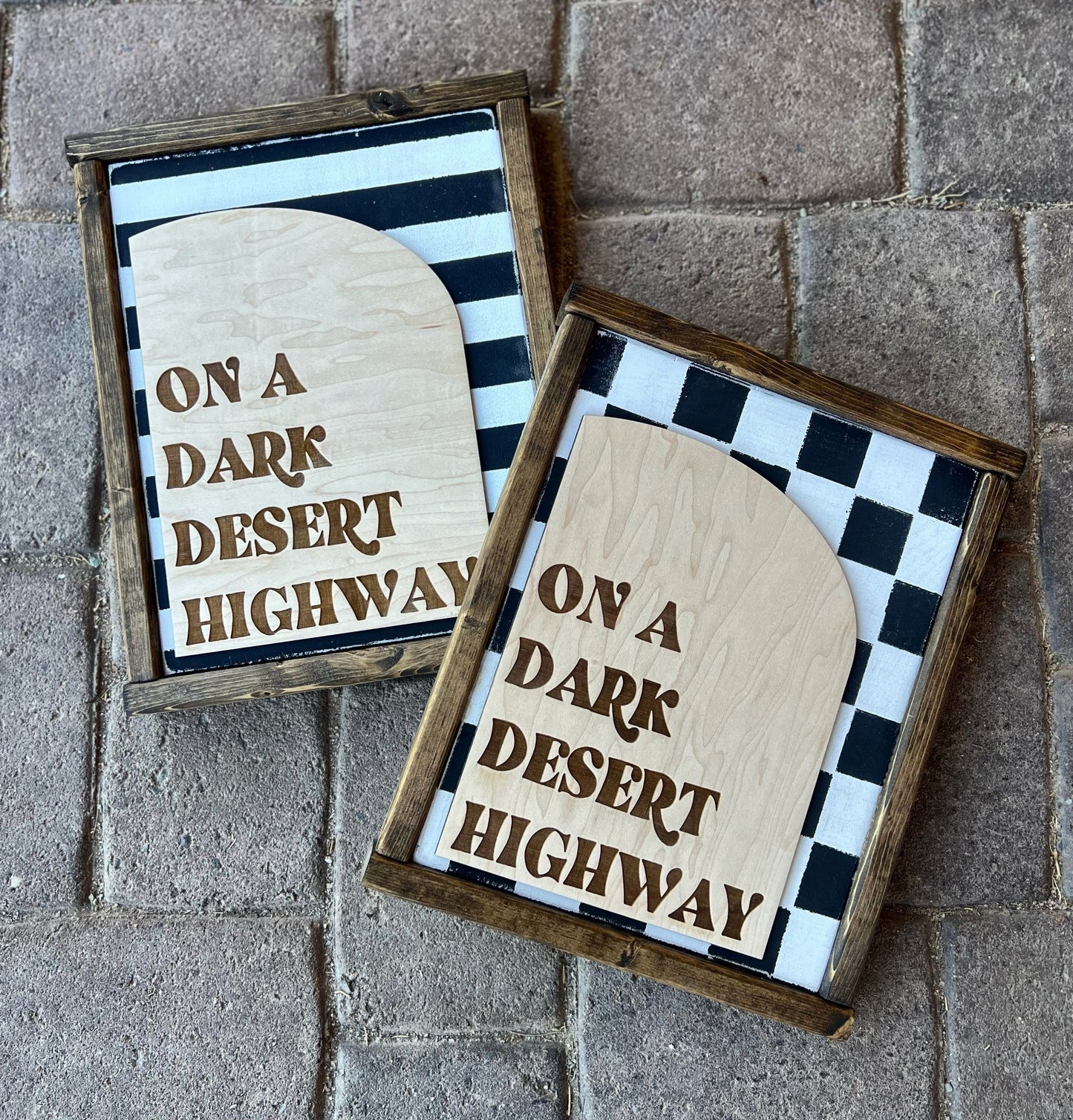 Engraved Dark Desert Highway Wood Sign