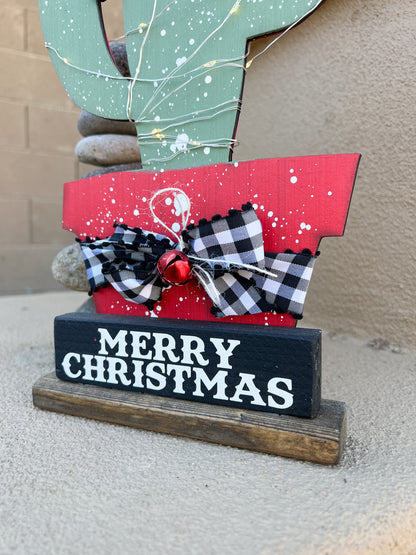 Christmas Cactus Wood Shelf Sitter