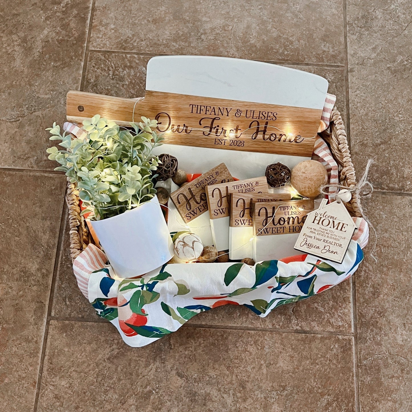 Basics Gift Basket - Board & Set of 4 Coasters