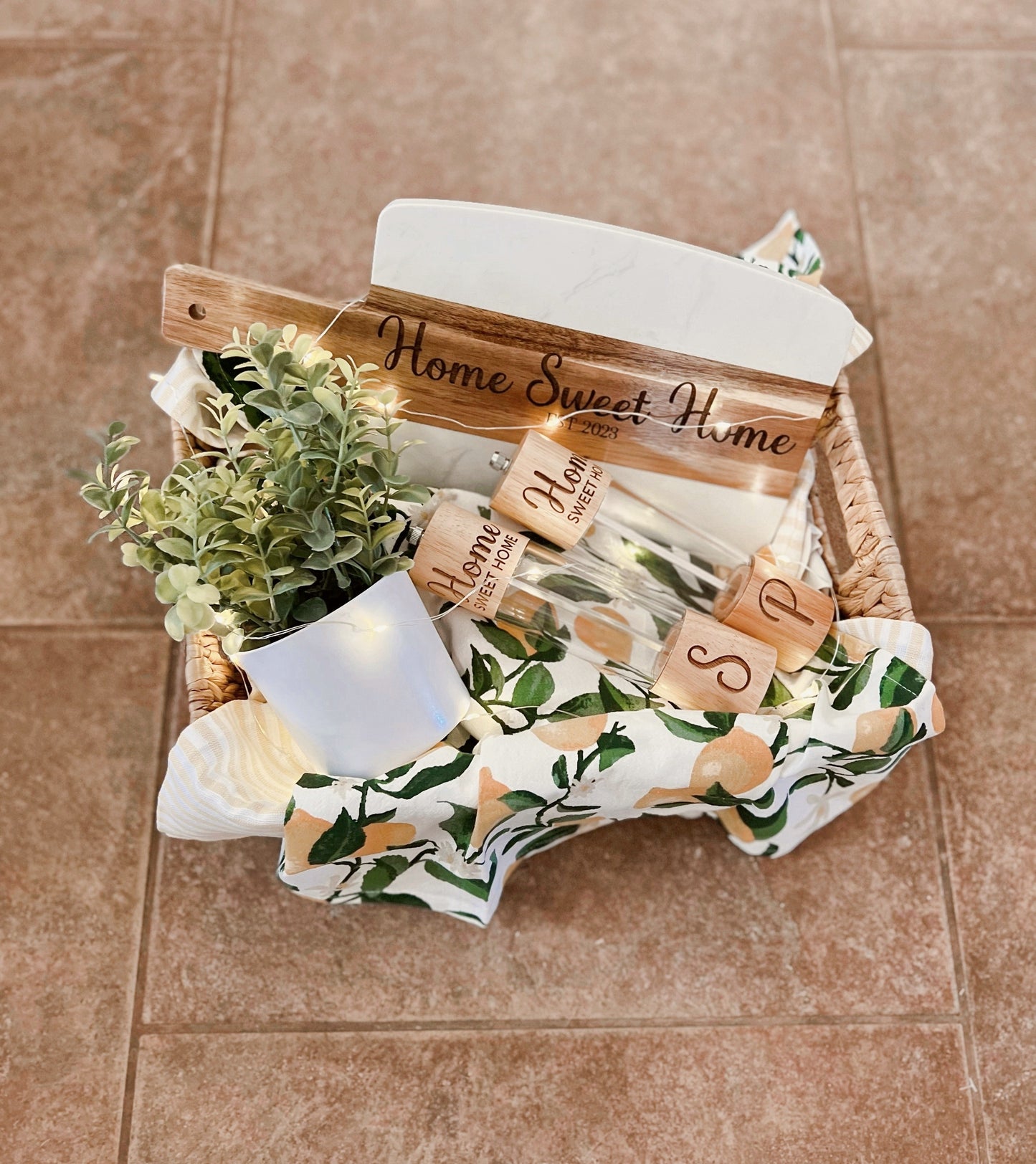 Basics Gift Basket - Marble/Acacia Board & Set of S+P Grinders