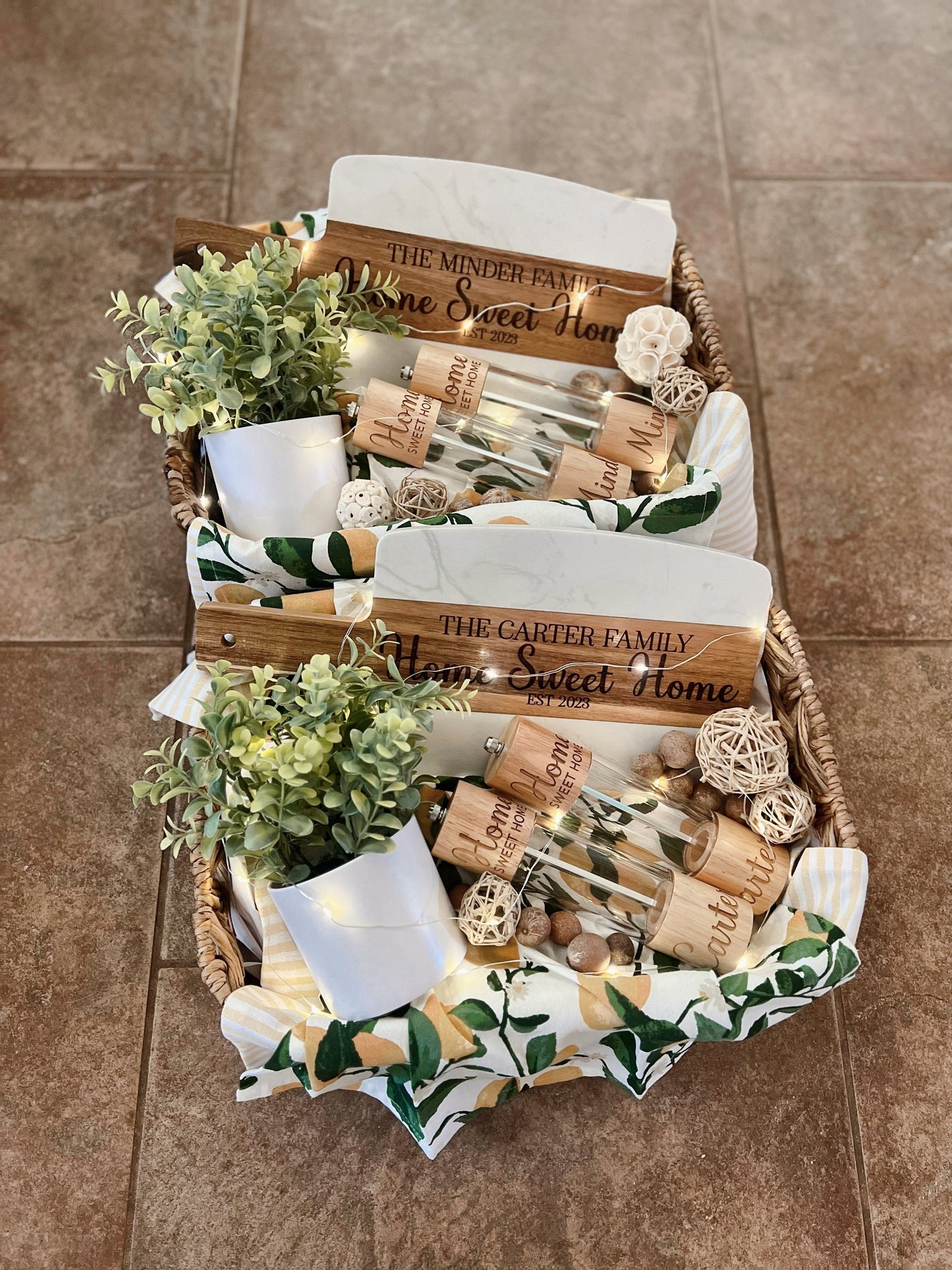 Basics Gift Basket - Marble/Acacia Board & Set of S+P Grinders