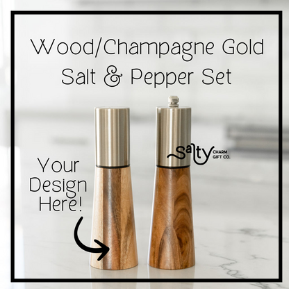 Wood/Champagne Gold Salt & Pepper Set